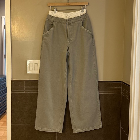 Topshop Boxer Waistband Cotton-Blend Wide-Leg Denim Pants (Grey/White) - Picture 6 of 16